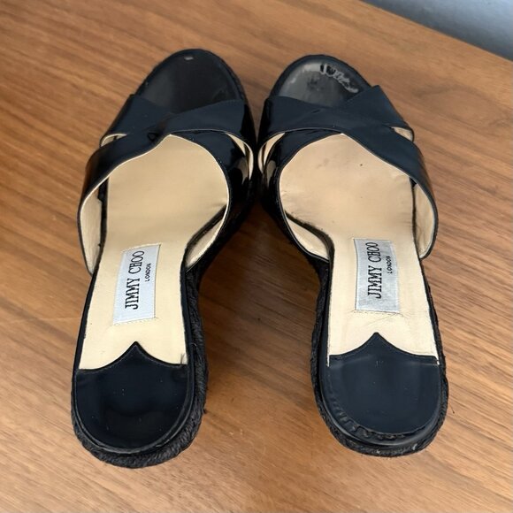 Jimmy Choo Phyllis Espadrille Wedges Mixmatch L: 37.5 / R: 37 Black Patent - Picture 10 of 12